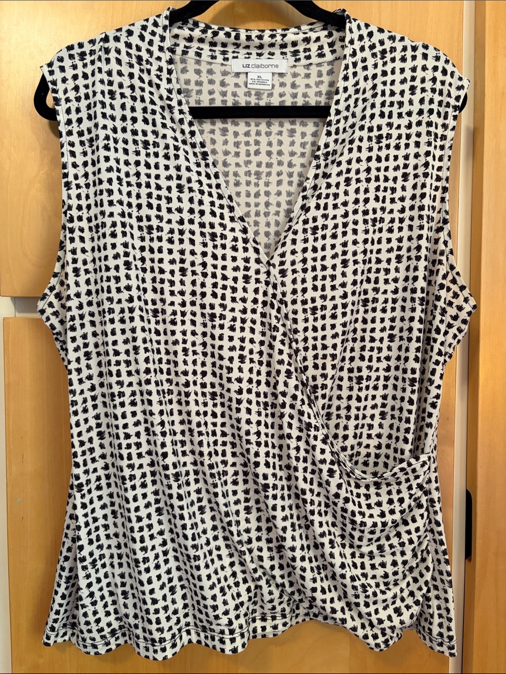 Liz Claiborne Black and White Faux-Wrap V-Neck Sleeveless Camisole